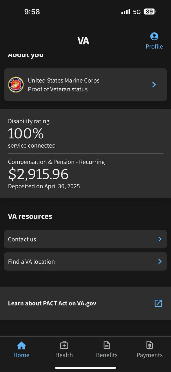100% VA Rating - USMC